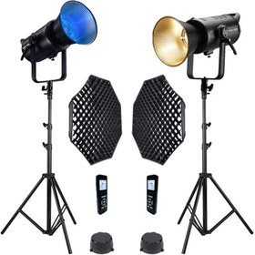 Resim Gdx Exc-180RGB-II Rgb Led Video Işığı 2'li Full Set (Gridli 95cm Octagon + 260 cm Kalın Işık Ayağı) 