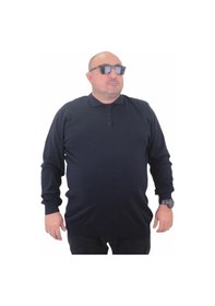 Resim Mocgrande Erkek Büyük Beden Polo Yaka Düğmeli Triko Kazak 23700 Lacıvert-Lacıvert Lacivert 