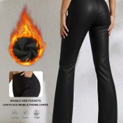 Resim Kadınların Yüksek Beli Karın Kontrolü Geniş Pantolonları Yan Cebi ile - Siyah, Telefon ve Temel Gereksinimler için Çift Taraflı Tasarım, Şık Sonbahar/Kış Modası, Yüksek Bel Pantolonları 