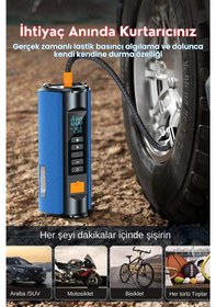Resim Aimod Airpro 4 In 1 Şarjlı Akü Ateşleyici Hava Kompresör Lastik Şişirici Powerbank 5 Çeşit Led Işık 