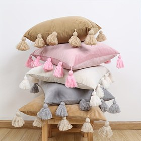 Resim 1 adet Tassel ile Yumuşak Kadife Yastık Kılıfı - Tüm Eşleşen Düz Renkli Yastık Kılıfı, 45.72x45.72 cm Kare Tassel Dekoratif Yastık Kılıfı, Oturma Odası, Yatak Odası, Kanepe için - Fermuar Kapatma, Polyester, İçerik Yok, Dekoratif Yastıklar 