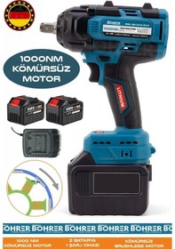 Resim Böhrer Alman 8208 V598 Akülü 1000NM Darbeli Somun Sıkma Makinesi + 15 Pilli 5AH 15C 