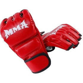 Resim Boks Eldivenleri Yarım Parmak Açık Avuç İçi Grappling Müsabaka Yetişkin Unisex Kırmızı 