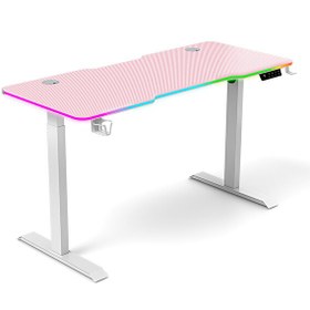 Resim Karr Gaming G-Flex G1B6 Elektrikli Yükseklik Ayarlı RGB Aydınlatmalı Oyuncu Masası - 160x80 Pembe-Beyaz 