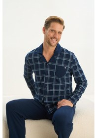 Resim Sevim Erkek Uzun Kol Gömlek Yaka Önden Düğmeli Lacivert Pijama Takım C9t1n5o9 001 