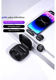 Resim Type-c Mini Kablosuz Bluetooth 2 Kişilik Yaka Mikrofonu Yapay Zeka Destekli Uzun Pil Ömrü Mt936 