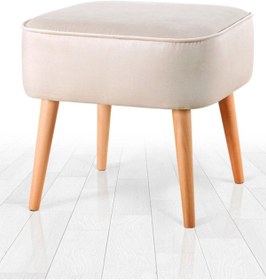 Resim ASELYA HOME Minimalist Ahşap Ayaklı Kare Puf Bench 