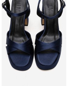 Resim Luvishoes Lello Lacivert Saten Kadın Platform Topuklu Ayakkabı 