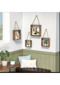 Resim Wooden By Boss 4'lü İkonik Halatlı Kare Duvar Rafı Rustik,mimalist Ahşap 