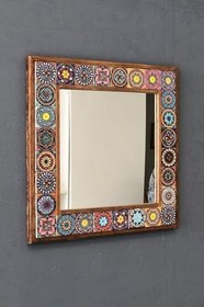 Resim Oscar Stone Decor Masif Çerçeveli Mozaik Taş Ayna 43 Cm X 43 Cm (Morocco-Etnik Desen) Ayn4040-086 