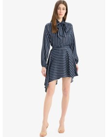 Resim DeFacto Asimetrik Çizgili Yüksek Bel Saten Mini Etek E7265AX25SPNV235 Lacivert 