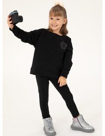 Resim U.S. Polo Assn. Kız Çocuk Siyah Bisiklet Yaka Basic Sweatshirt 50296391-VR046 