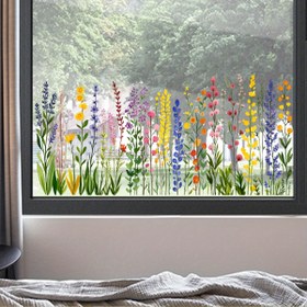 Resim Çiçekli Statik Yapışkanlı Pencere ve Duvar Çıkartmaları - Canlı Renkli Çiçekler Mat Bitiş Kendinden Yapışkanlı Ev Dekoru, Oturma Odası Yatak Odası için 16mil Kalın Plastik Etiketler, Kolay Uygulanabilir ve Kalıntısız Kaldırılabilir, Yatak Odası Duvar Sanatı | Dekoratif Pencere Filmi | Kolay Uygulama Çıkartmalar, Yatak Odası Dekoru 