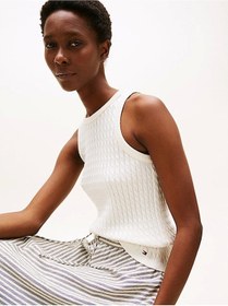 Resim Tommy Hilfiger Kadın Pamuklu İnce Örgü Kolsuz Dar Kesim Beyaz Kazak Ww0ww45706ya8 Beyaz 