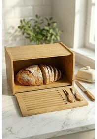 Resim Doğal Bambu Kapaklı Ekmek Kutusu & Doğal Bambu Ekmek Dolabı 23x38x20 Cm Siyah 