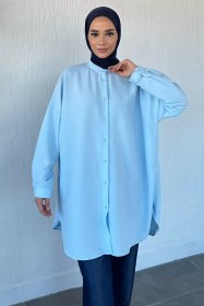 Resim Hakim Yaka Basic Tesettür Tunik Mavi TZL-P-00021222 