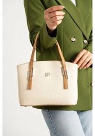 Resim Just Polo Kadın Günlük Kullanıma Uygun Ayarlanabilir Askılı Lüks El Ve Omuz Çantası Shopper Krem - Taba 