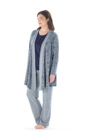 Resim Feyza Pijama Kadın Yakası Düğmeli Çicek Desenli Jakarlı 3'lü Pijama Takımı 