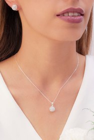 Resim ATEŞ GOLD Gümüş Set 925 Ayar Zirkon Taşlı Top Kolye Küpe 