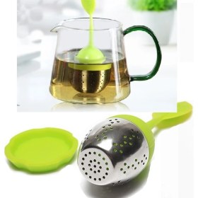 Resim Silikon Paslanmaz Çelik Yaprak Çay Süzgeci Çay Kaşığı Demlik Topu Bitki Çayı Filtresi 