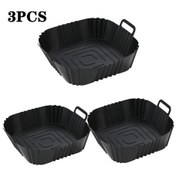 Resim Meridiangoods Siyah 3 Adet Silikon Airfryer Sepeti Yapışmaz Fırın Aksesuarı Sağlıklı Pişirme 