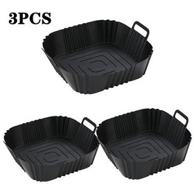 Resim Meridiangoods Siyah 3 Adet Silikon Airfryer Sepeti Yapışmaz Fırın Aksesuarı Sağlıklı Pişirme 