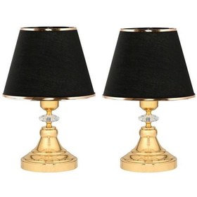 Resim Art Deco Tarz Kristal Taş Süslü Metal Ayak Ve Gold Şeritli Siyah Başlık 2'li Abajur Seti İki Adet Siyah - Altın 
