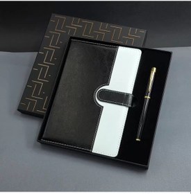 Resim Siyah Beyaz Renkli Tarihsiz Ajanda Defter Metal Roller Kalem Seti 