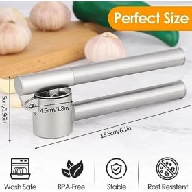 Resim Mabeyn Diealles Paslanmaz Çelik Sarımsak Presi - Sarımsak Kesici, Sarımsak Ezici, Sağlam Paslanmaz Çelik Saplı, Pratik Bir Mutfak Yardımcısı ve Mutfak Aleti, 15,8 x 5 cm 