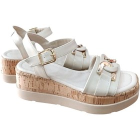 Resim Castle Black 35178 Kadın Tokalı Dolgu Taban Sandalet Bej Siyah 