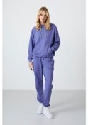 Resim Tommy Life Eflatun Kapüşonlu Kanguru Cep Oversize Lastik Paça Kadın Eşofman Takımı - 95288 Mor 