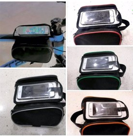 Resim Bisiklet Heybe Çantası Kadro Üstü 6 İnç Telefonlu Kırmızı Yeşil 