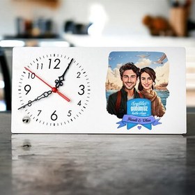 Resim Vapurda Aşk Karikatürlü Masa Saati 