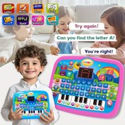 Resim Çocuklar için Harfler, Sayılar, Müzik Fonksiyonları ve Hayvanlar ve Piyano Tuşları ile Eğitici Oyuncaklar içeren Çok Fonksiyonlu Eğitici Öğrenme Cihazı, Çocukların Bilişsel Gelişimini ve Öğrenmesini Desteklemek için Tasarlanmış (Piller Dahil Değildir). 