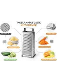 Resim Assess Store Paslanmaz Çelik Kutu Rende, Çok Amaçlı 4 Yüzeyli Mutfak Rendesi, Peynir Sebze Meyve Için El Tipi Rende,çok Amaçlı Kutu Rende Paslanmaz Çelik, Peynir Patates Havuç Için 4 Taraflı Mutfak Rendesi 