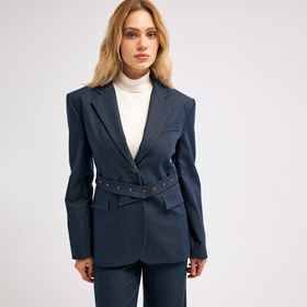 Resim Lacivert Kemerli Blazer Ceket - 40 / Lacivert 