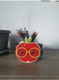 Resim Ahşap Elma Figürlü Kalemlik 13x13x7 Cm 