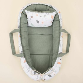 Resim Babynest ve Yastık- Çift Taraflı - Koyu Yeşil Örgü - Kuş 