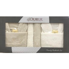 Resim Durul Antik Kısmi Kadife Pamuklu 8 Parça Aile Bornoz Seti Bej 