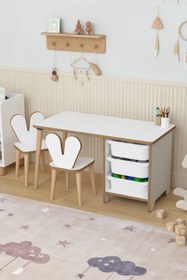 Resim OBİ Atölye Aktivite Masası 2 Sandalyeli Çocuk Çalışma Masası 3 Çekmeceli Oyuncak Dolabı 