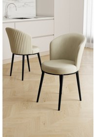 Resim Canisa Risa Serisi 1 Adet Krem Mutfak Sandalyesi Siyah Metal Ayak 1.sınıf Babyface Kumaş Krem Sandalye Siyah Ayak 