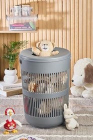 Resim Çamaşır Sepeti Modern Yuvarlak Dekoratif Delikli Kirli Sepeti Kapaklı Plastik Yeşil, CAN.009.023 