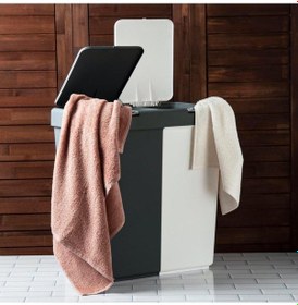 Resim Duo Çamaşır Sepeti Çift Bölmeli Renkliler Ve Beyazlar İçin Antrasit - Beyaz 80 Lt 