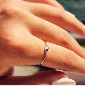 Resim Fasekgold Mekik Lacivert Mineli Göz Gümüş Minimal Tektaş Tasarım Estetik Nazar Boncuğu Gümüş Yüzük 