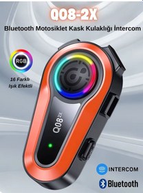 Resim Q08-2x Rgb Işık Efektli İntercom Bluetooth Motosiklet Kask Kulaklığı İntercom Kulaklık 