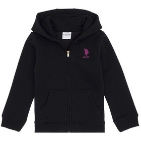 Resim U.S. Polo Assn. Kız Çocuk Siyah Kapüşonlu Fermuarlı Şardonlu Basic Sweatshirt 50316809-VR046 