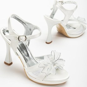 Resim Kadın Platform Abiye Ayakkabı Beyaz Fiyonklu Saten-3752 Beyaz 