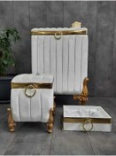 Resim AsilHome 3 Lü Mdf Kadife Kapitone Kirli Çamaşır Seti 