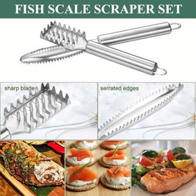 Resim 2'li Set Paslanmaz Çelik Dişli Balık Pul Kazıyıcı, Deniz Ürünleri Bıçağı, Balık Pulu Temizleyici, Pul Giderme Aracı, Kolayca Balık Pullarını Çıkarın, Mutfak Aleti 
