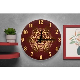 Resim İslami Motifli Dekoratif Sessiz Mekanizma Duvar Saati Modern Ve Şık Tasarım Bordo 